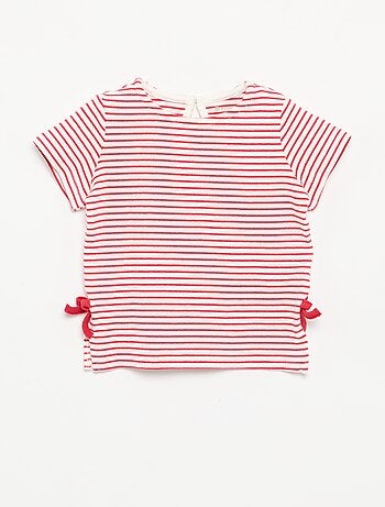 Gestreept T-shirt met korte mouwen en strikjes