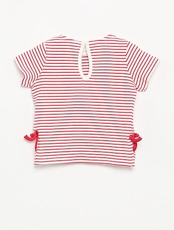 Gestreept T-shirt met korte mouwen en strikjes