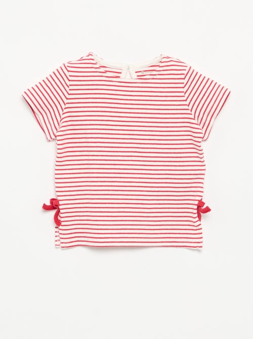 Gestreept T-shirt met korte mouwen en strikjes - Kiabi Gestreept T-shirt met korte mouwen en strikjes - Kiabi