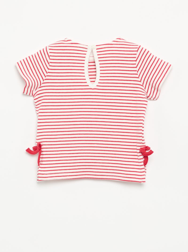 Gestreept T-shirt met korte mouwen en strikjes Rood - Kiabi