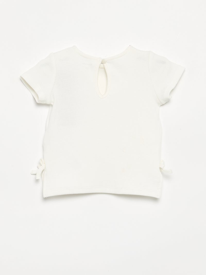 Gestreept T-shirt met korte mouwen en strikjes Wit - Kiabi