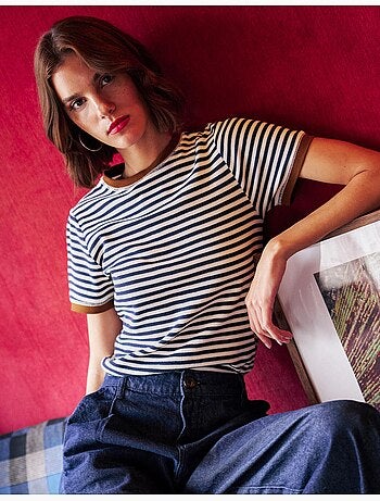 Gestreept t-shirt met korte mouwen, mo fashion