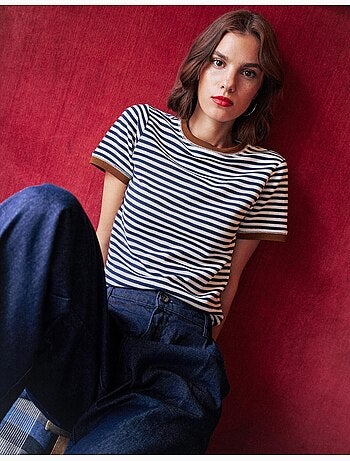 Gestreept t-shirt met korte mouwen, mo fashion