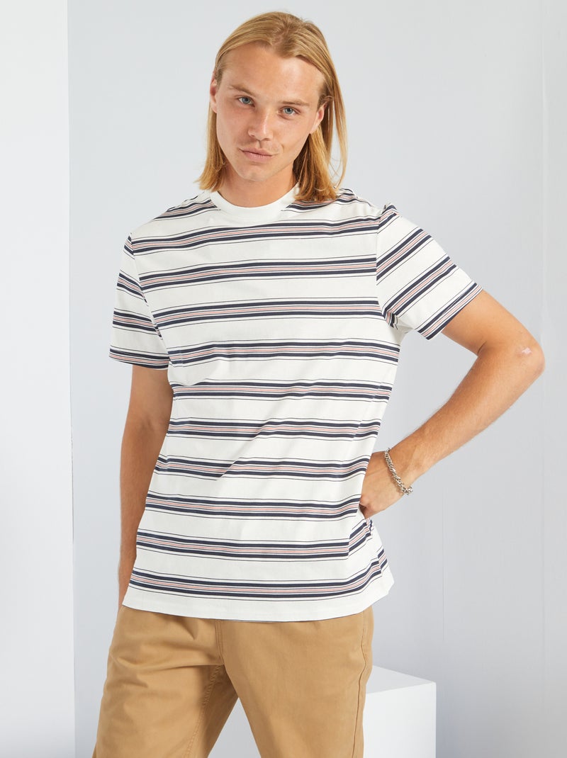 Gestreept T-shirt met korte mouwen WIT - Kiabi