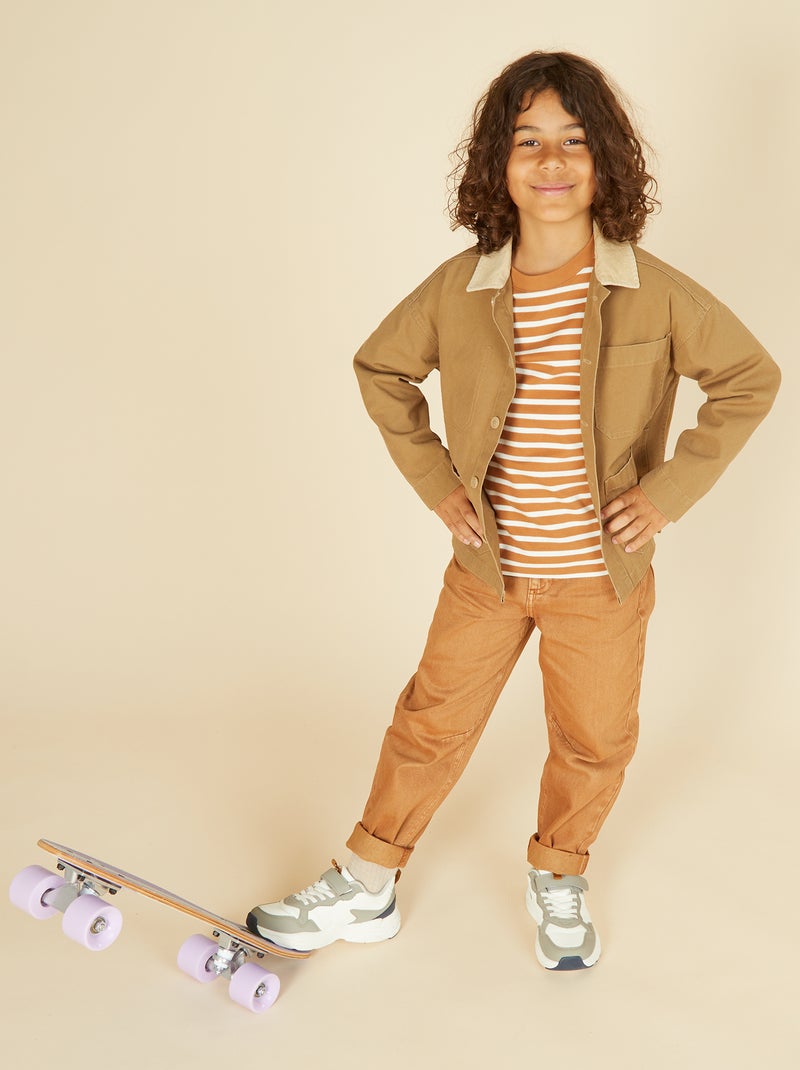 Gestreept T-shirt met lange mouw Biege - Kiabi