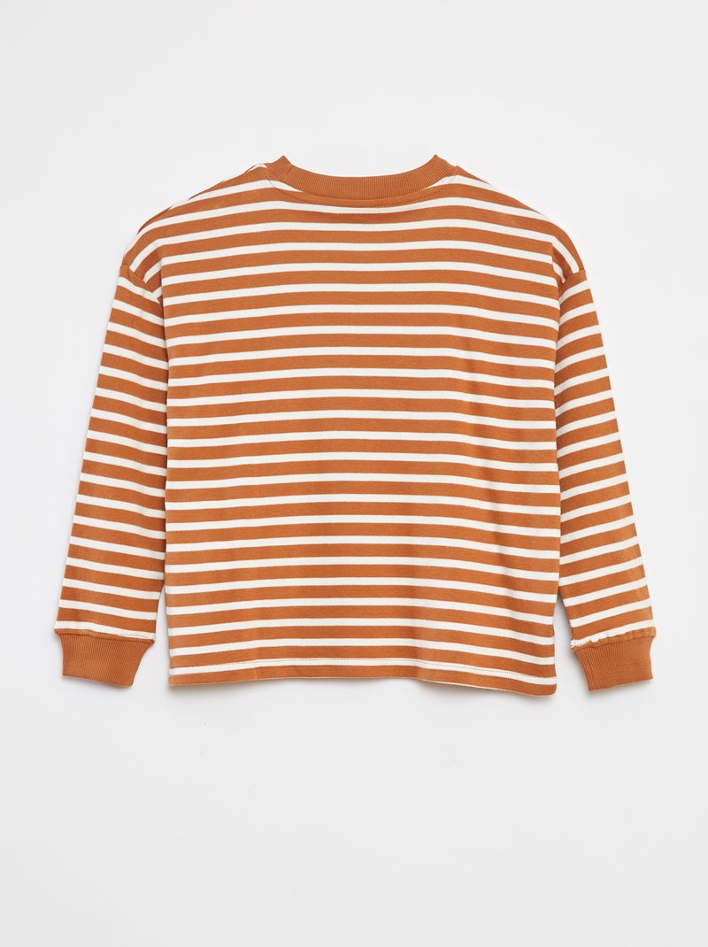 Gestreept T-shirt met lange mouw Biege - Kiabi