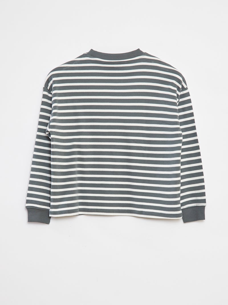 Gestreept T-shirt met lange mouw Kaki - Kiabi