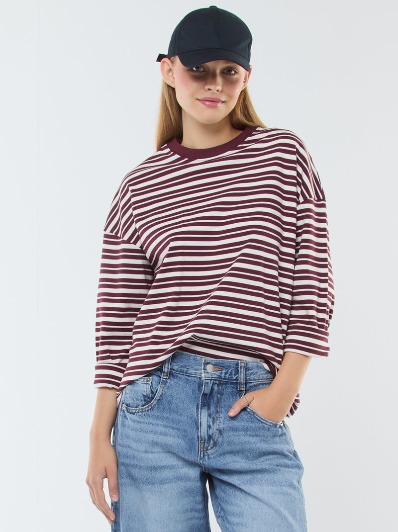 Gestreept T-shirt met lange mouwen Bruin - Kiabi