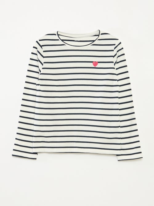 Gestreept T-shirt met lange mouwen en ronde hals - Kiabi