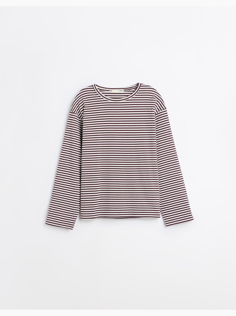 Gestreept t-shirt met lange mouwen, mo fashion Beige - Kiabi