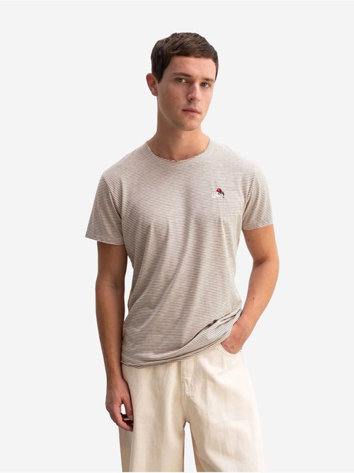 Gestreept t-shirt met ronde hals en borduursel giesto - Kiabi Gestreept t-shirt met ronde hals en borduursel giesto - Kiabi