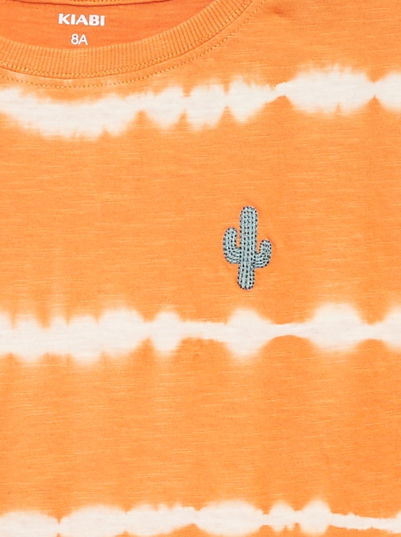 Gestreept T-shirt met tie-dyeprint ORANJE - Kiabi