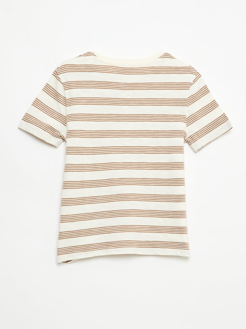 Gestreept T-shirt met tuniekkraag Biege - Kiabi