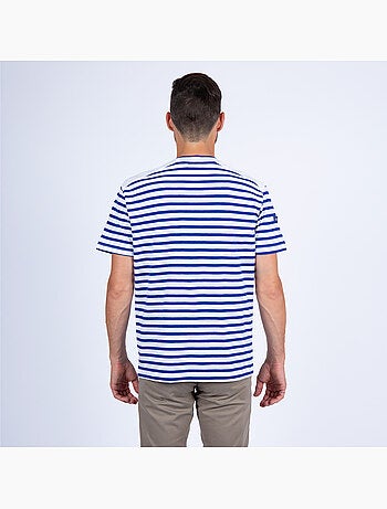 Gestreept T-shirt met V-hals voor heren 'Breizh Océan', lichtgewicht katoenen T-shirt