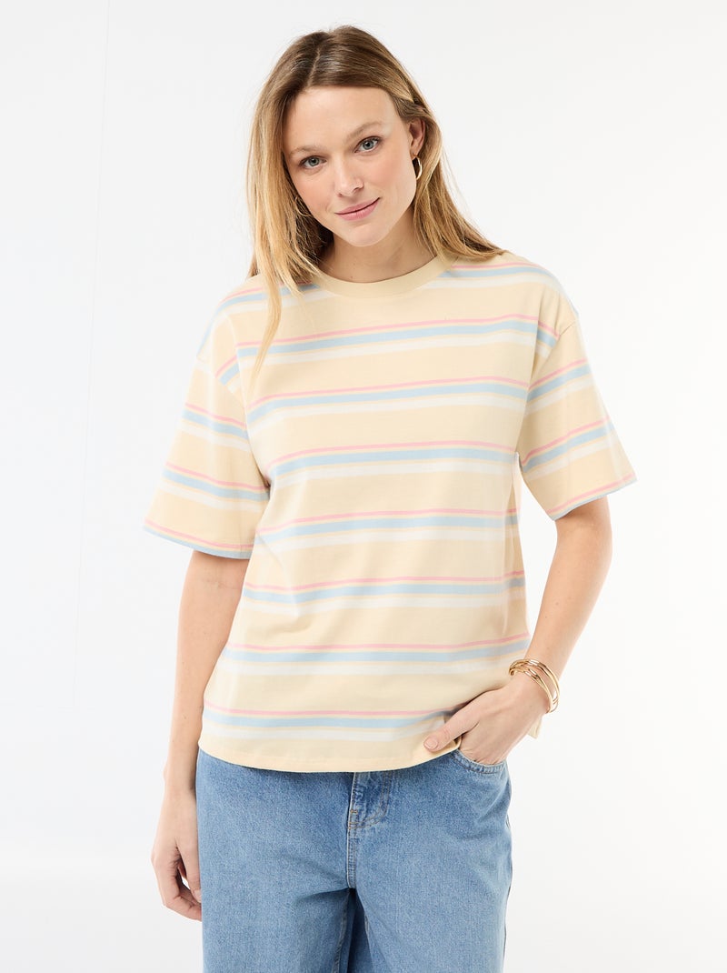 Gestreept T-shirt van jerseytricot met korte mouwen Geel - Kiabi
