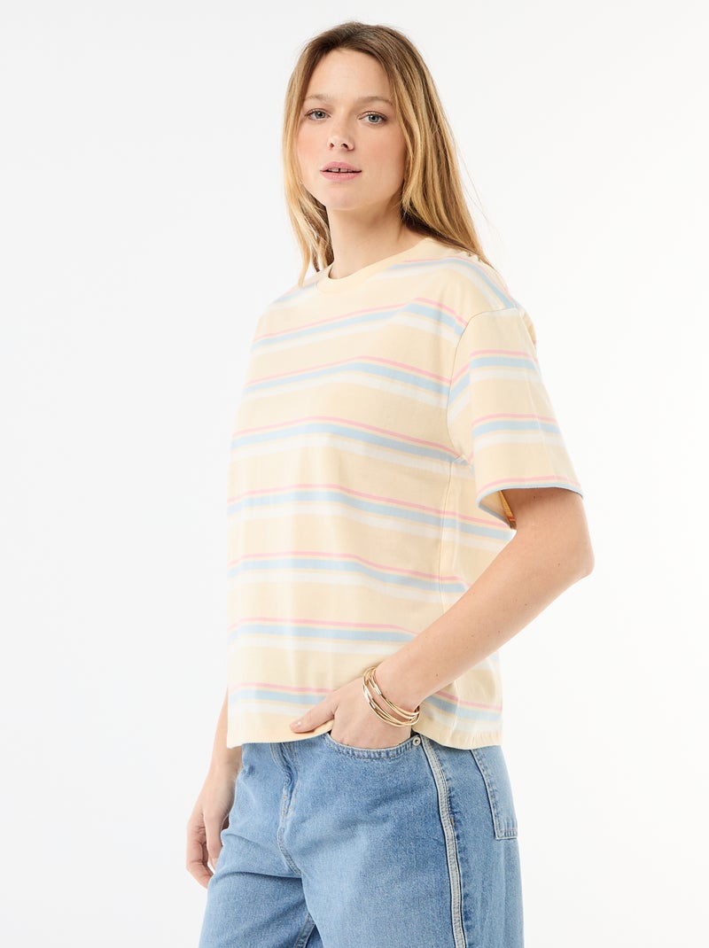 Gestreept T-shirt van jerseytricot met korte mouwen Geel - Kiabi
