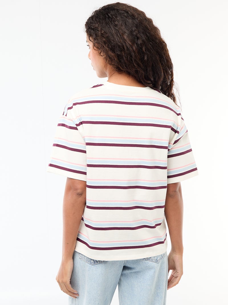 Gestreept T-shirt van jerseytricot met korte mouwen Wit - Kiabi