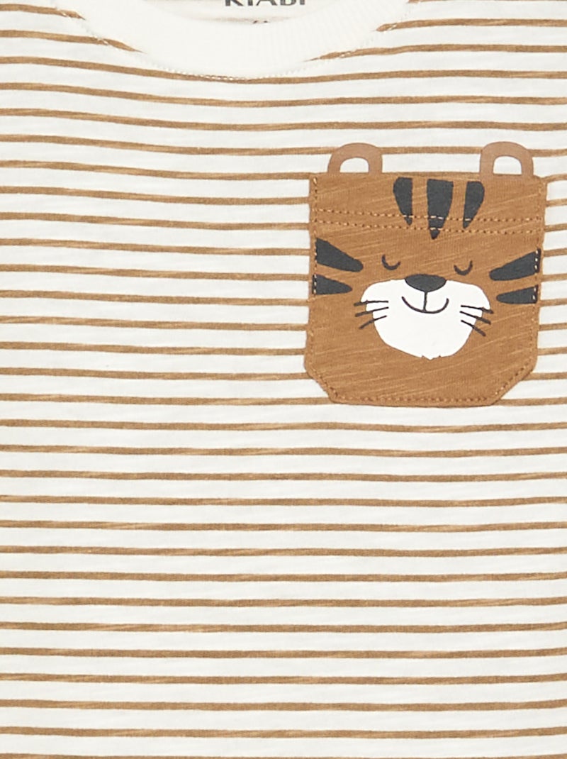Gestreept T-shirt van jerseytricot met lange mouwen Biege - Kiabi