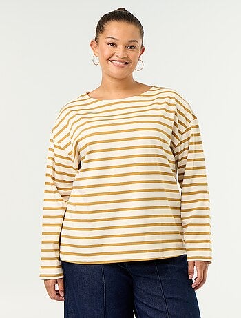 Gestreept T-shirt van jerseytricot met lange mouwen