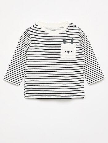 Gestreept T-shirt van jerseytricot met lange mouwen