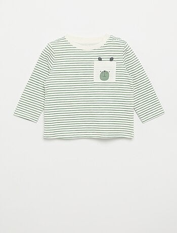 Gestreept T-shirt van jerseytricot met lange mouwen