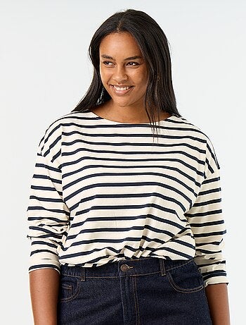 Gestreept T-shirt van jerseytricot met lange mouwen