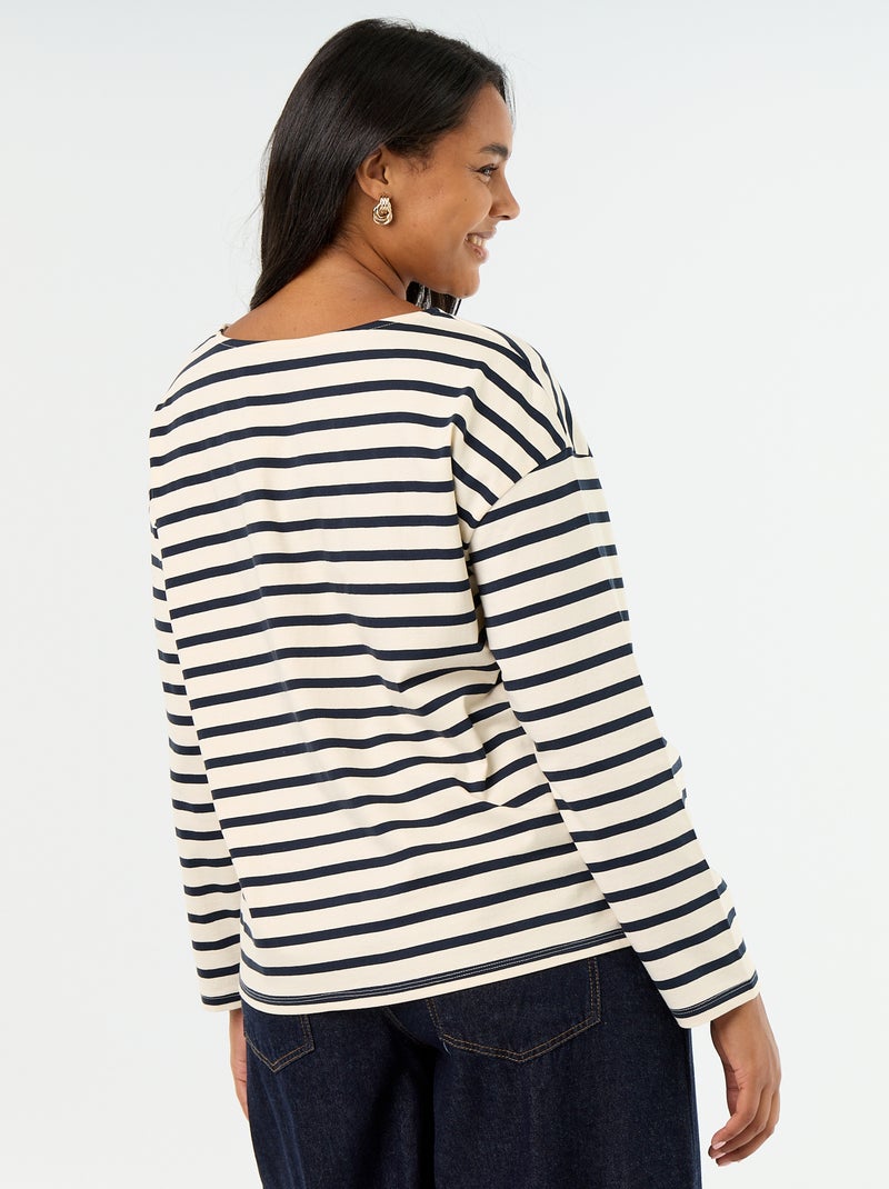 Gestreept T-shirt van jerseytricot met lange mouwen Wit - Kiabi