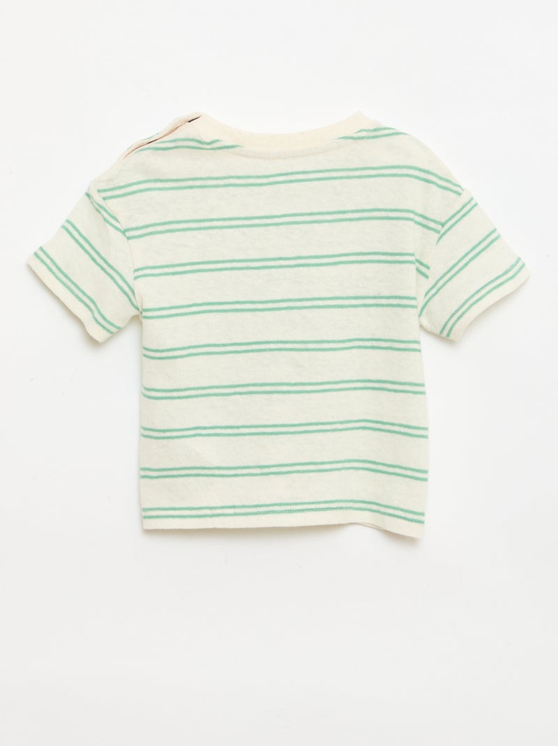 Gestreept T-shirt van katoen en linnen jerseytricot Wit - Kiabi