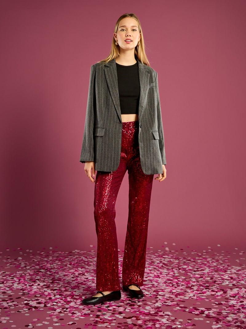 Gestreepte blazer met strassteentjes Grijs - Kiabi
