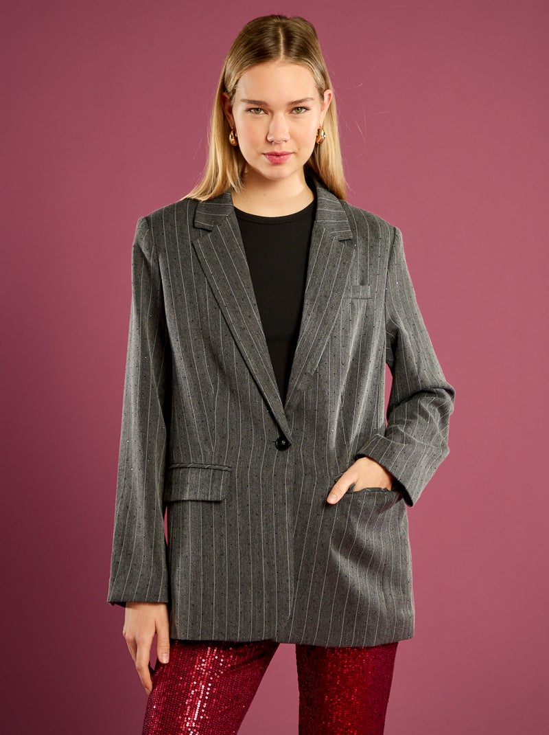 Gestreepte blazer met strassteentjes Grijs - Kiabi
