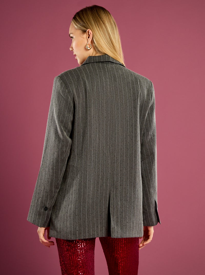 Gestreepte blazer met strassteentjes Grijs - Kiabi