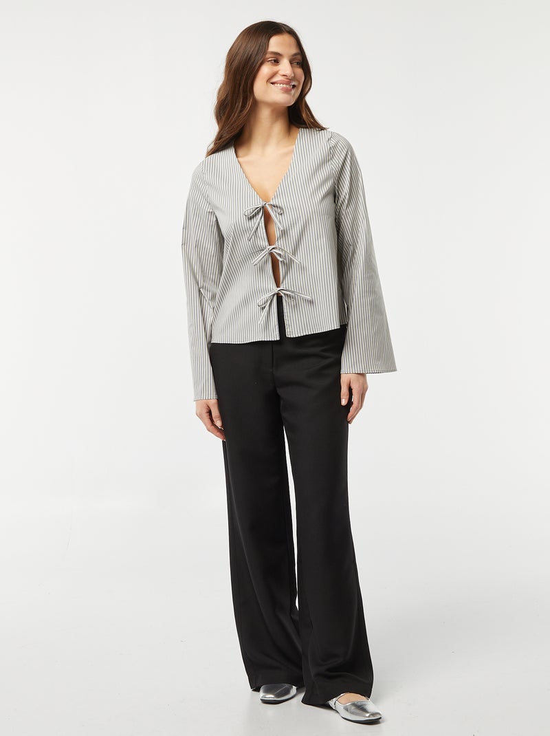 Gestreepte blouse met knooplintjes BLAUW - Kiabi