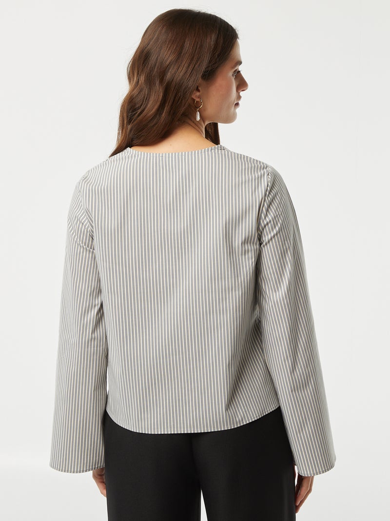 Gestreepte blouse met knooplintjes BLAUW - Kiabi
