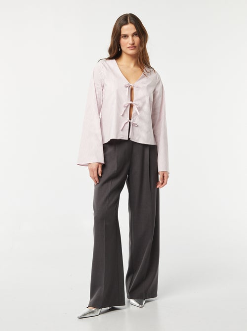 Gestreepte blouse met knooplintjes - Kiabi