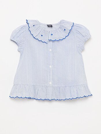 Gestreepte blouse met korte mouwen en gerimpelde onderkant