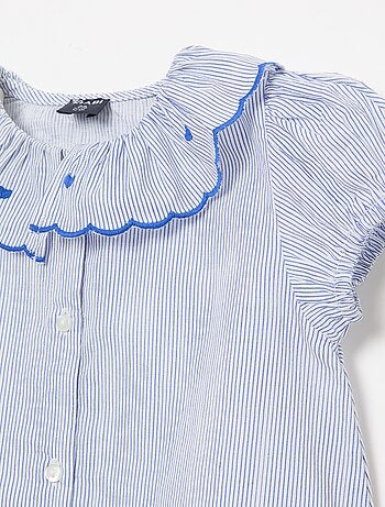 Gestreepte blouse met korte mouwen en gerimpelde onderkant