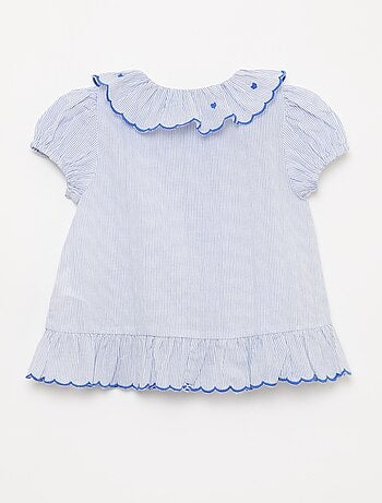 Gestreepte blouse met korte mouwen en gerimpelde onderkant