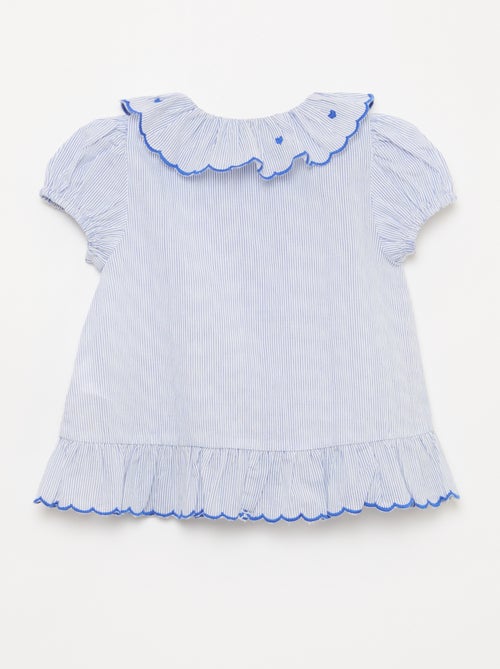 Gestreepte blouse met korte mouwen en gerimpelde onderkant - Kiabi