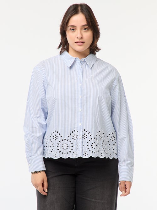 Gestreepte blouse met lange mouw en borduursel - Kiabi