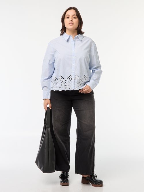 Gestreepte blouse met lange mouw en borduursel - Kiabi