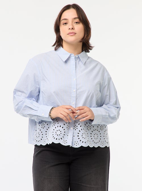 Gestreepte blouse met lange mouw en borduursel - Kiabi