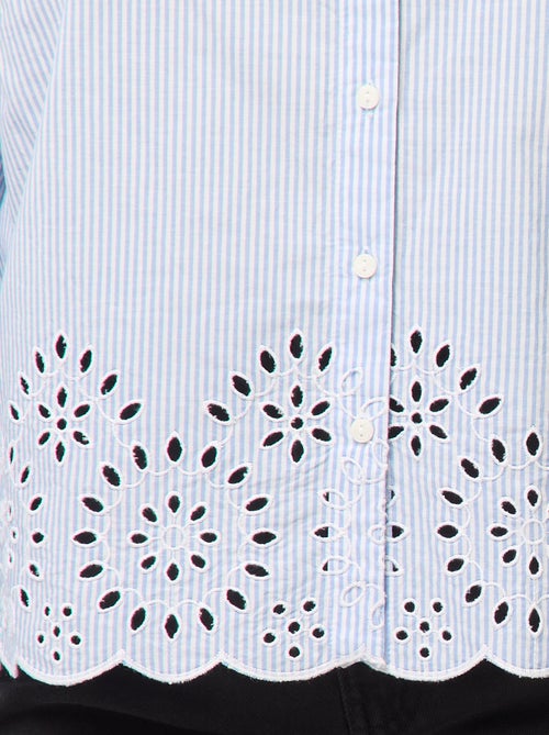 Gestreepte blouse met lange mouw en borduursel - Kiabi