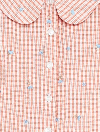 Gestreepte blouse met lange mouwen en all-over geborduurde bloemen