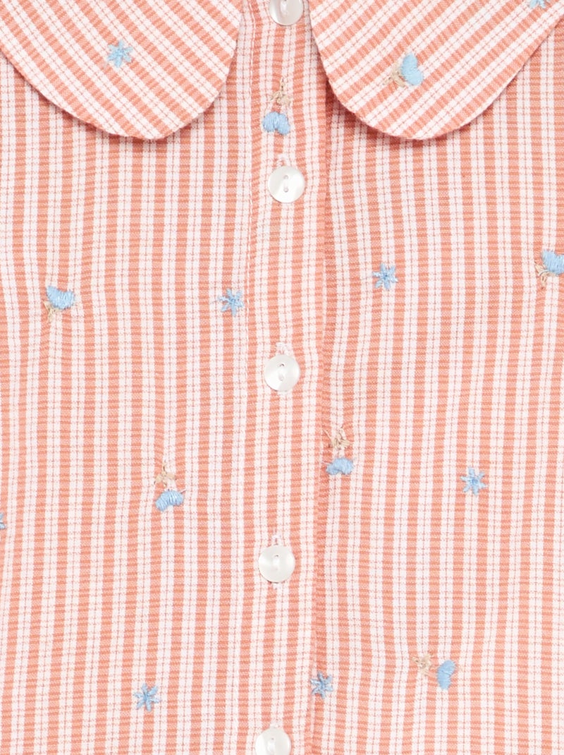 Gestreepte blouse met lange mouwen en all-over geborduurde bloemen Rose - Kiabi