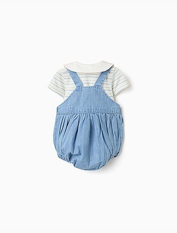 Gestreepte body en denim romper set