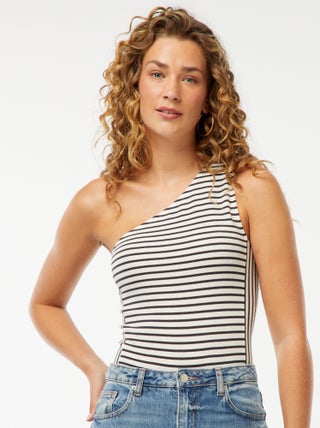 Gestreepte body | one-shouldermodel