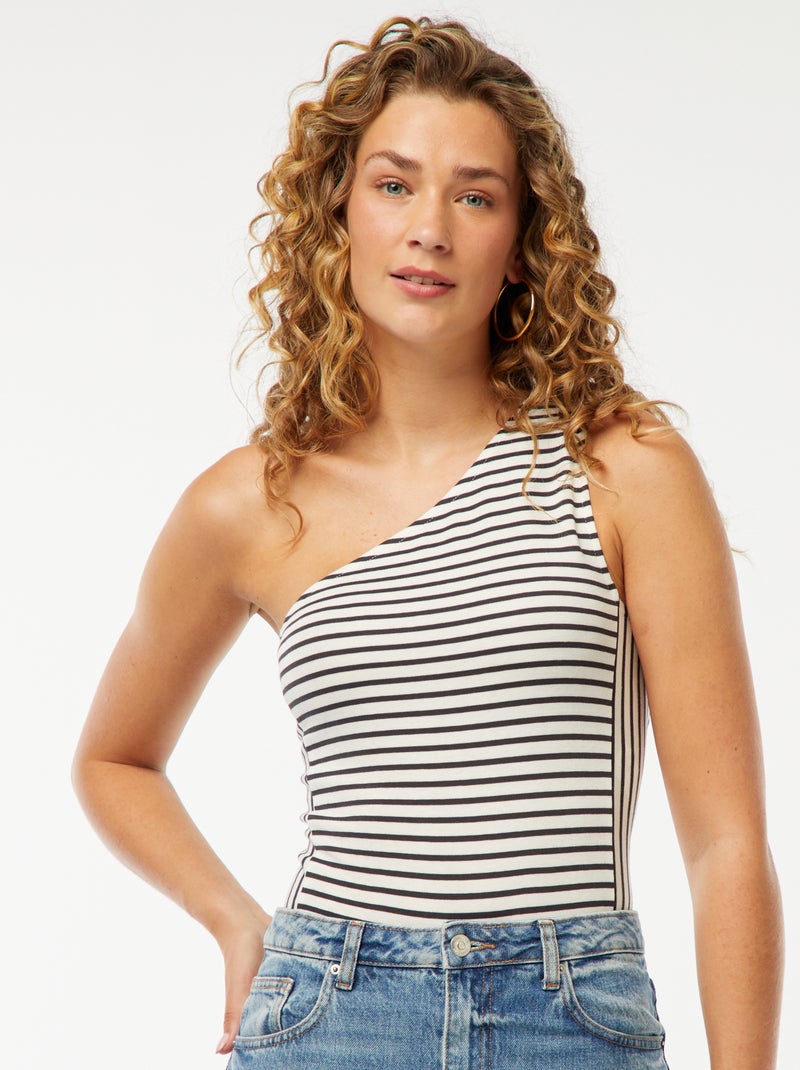 Gestreepte body | one-shouldermodel Wit - Kiabi