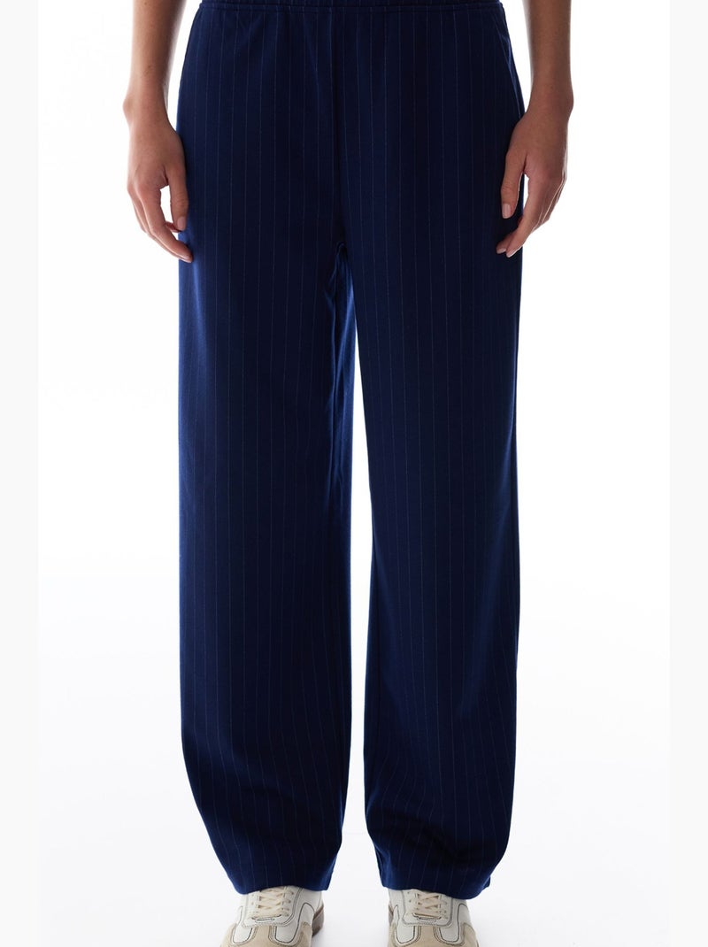 Gestreepte broek met hoge taille penti Marineblauw - Kiabi