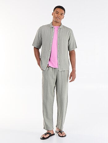 Gestreepte broek van linnenmix