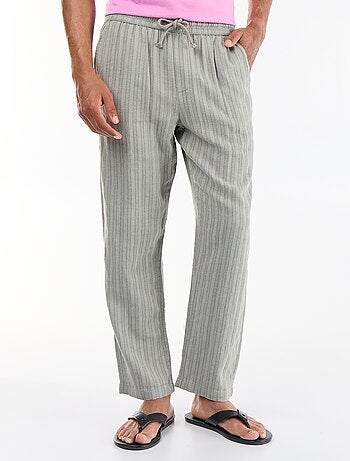 Gestreepte broek van linnenmix